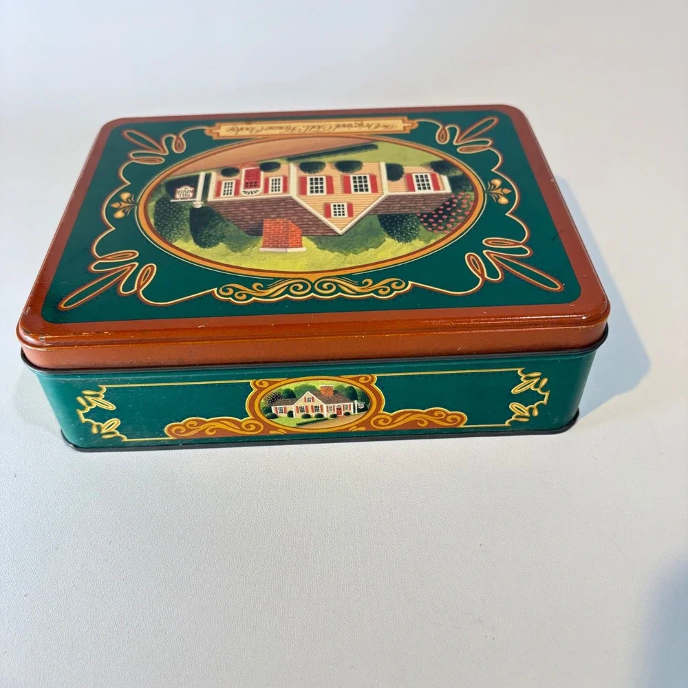 Vintage Nestle Original Toll House Cookie Tin Green Orange Historic Inn Graphic